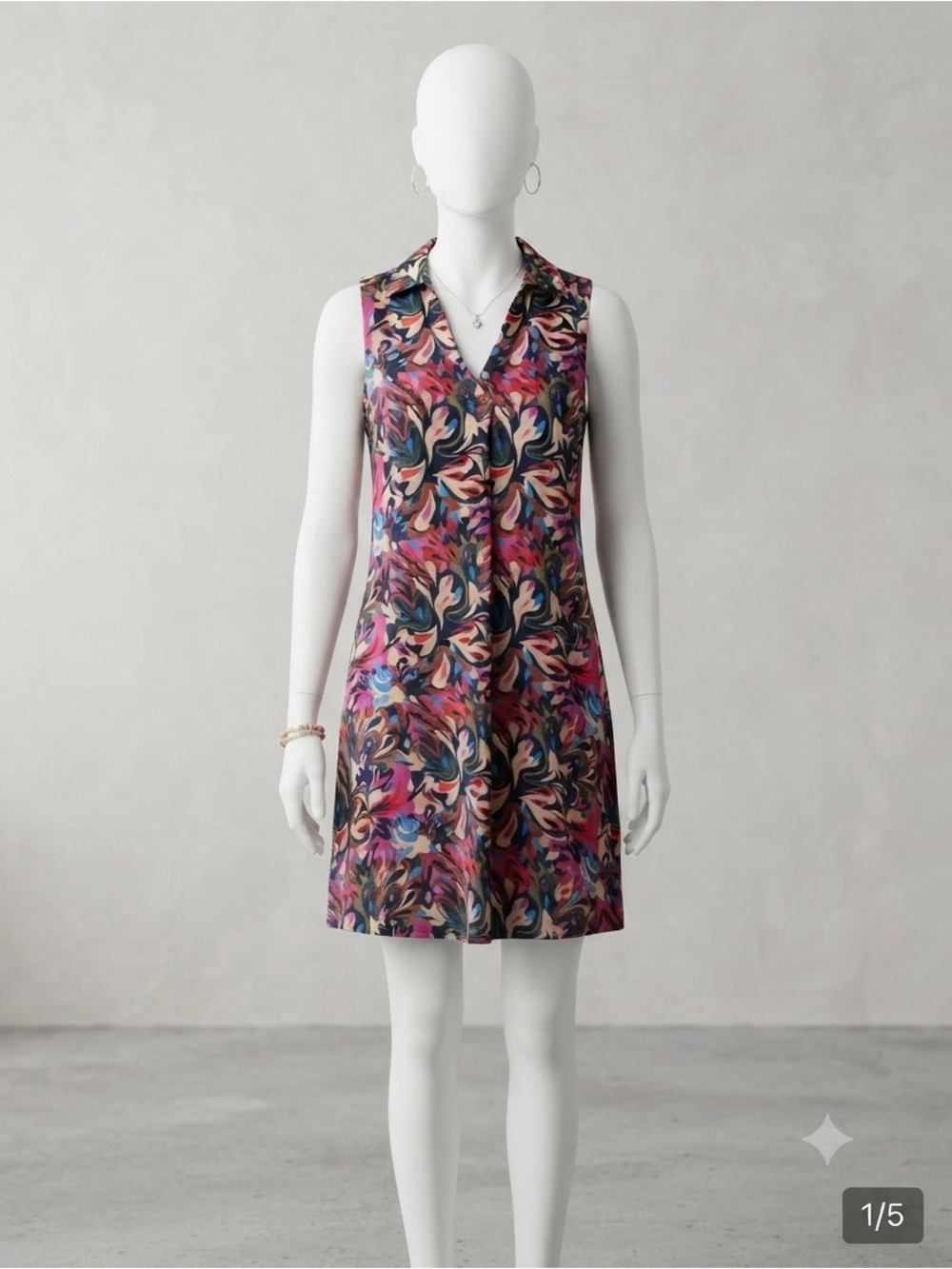 SSYS Sleeveless V-Neck Shift Dress in Multicolor Abstract Print